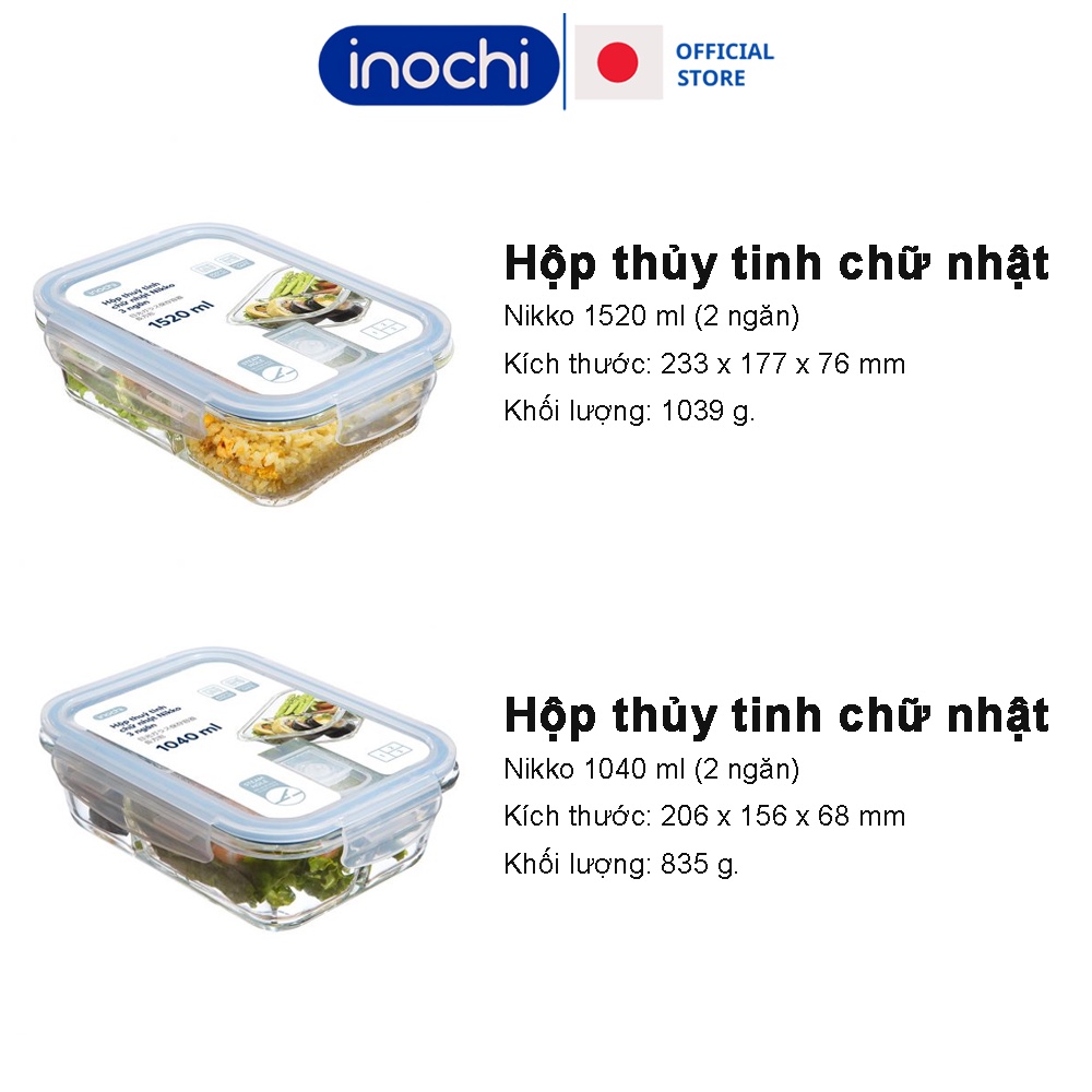 Thố thủy tinh Hộp đựng cơm thực phẩm cho dân văn phòng nội trợ để tủ lạnh kín khí 2 3 ngăn nikko inochi