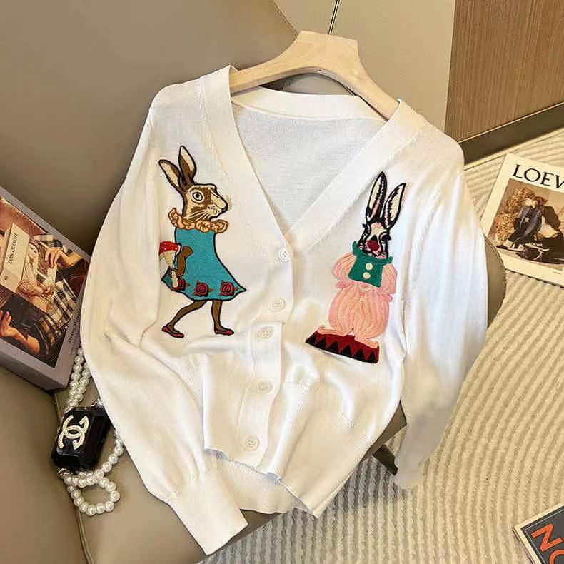 Áo Khoác Cardigan Dệt Kim Tay Dài Cổ Chữ V Thêu Hình Thỏ Thời Trang Cho Nữ  tao bao