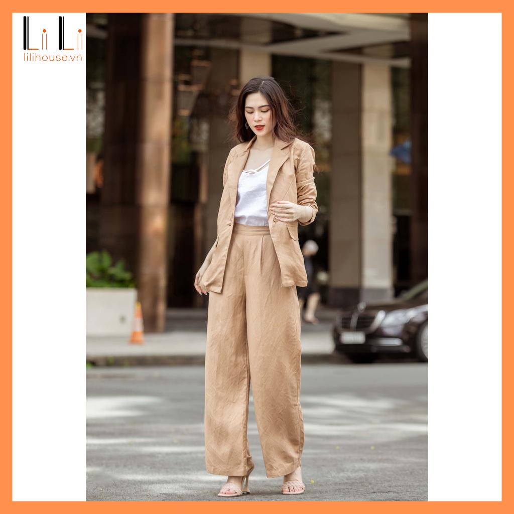 Set áo blazer vest nữ đẹp chất linen cao cấp công sở đẹp có bán kèm quần suông màu kaki | BigBuy360 - bigbuy360.vn