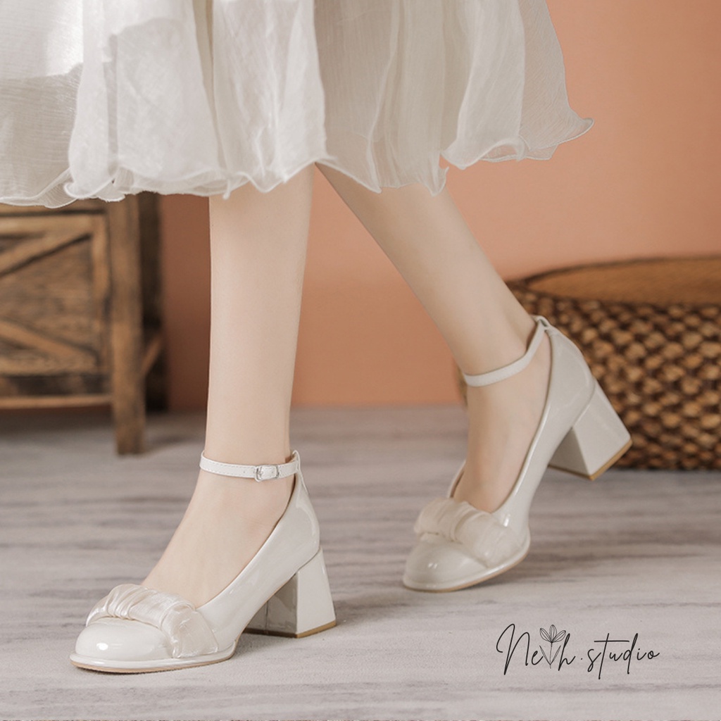 Giày cao gót viền bèo ren công chúa mũi tròn Mary jane nhẹ nhàng tiểu thư cho nữ neih.studio