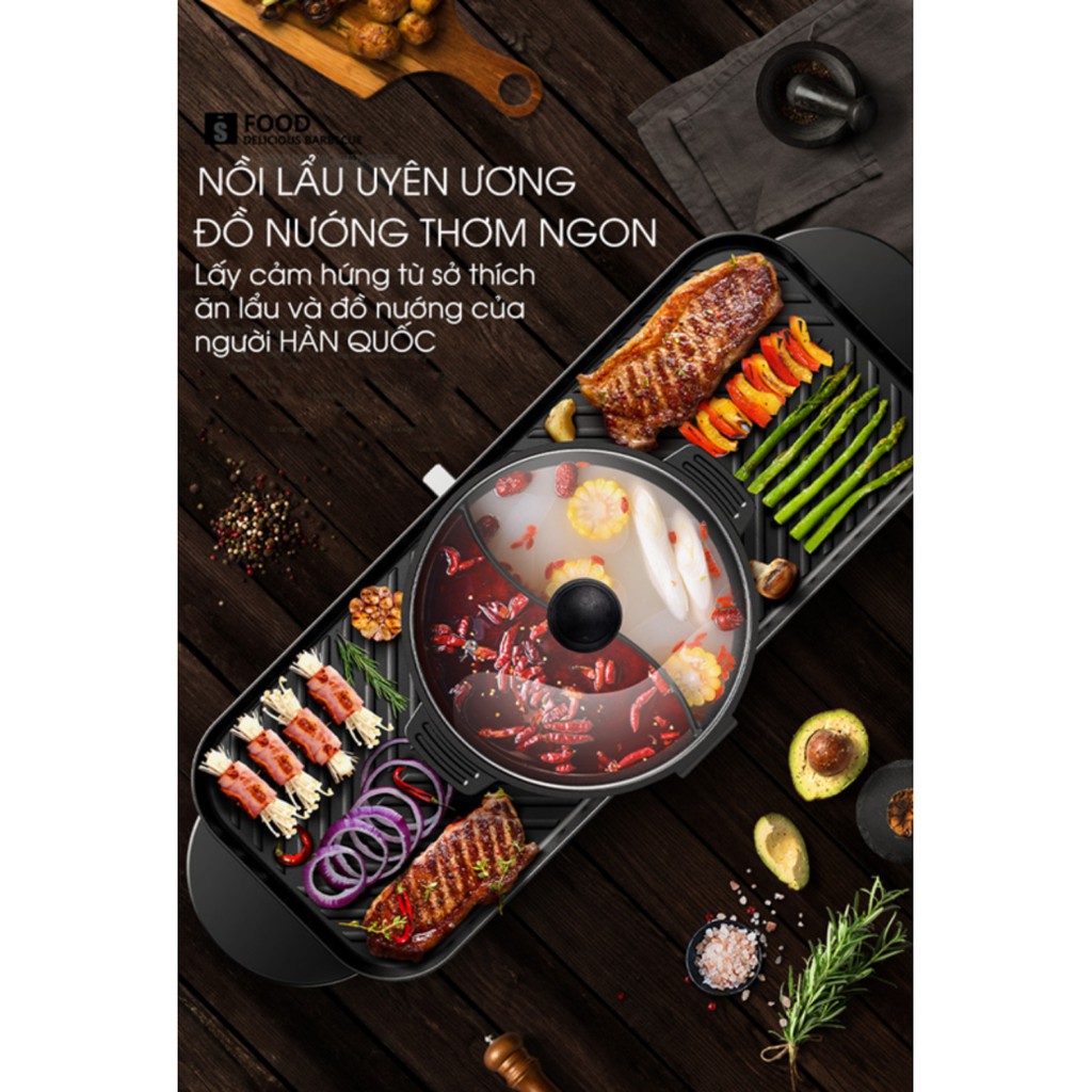 💥BẢO HÀNH 12 THÁNG💥 Bếp lẩu nướng 2 ngăn Đa năng mini điều chỉnh nhiệt độ💥Free Ship💥