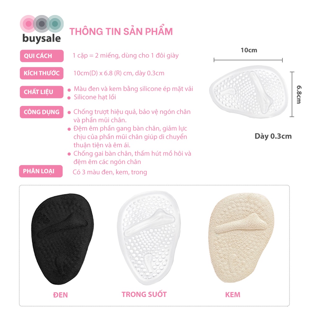 Lót giày cao gót, sandal chống trượt, đệm êm mũi chân, giảm đau ngón chân khi mang giày cao giày - Buysales - BSPK226