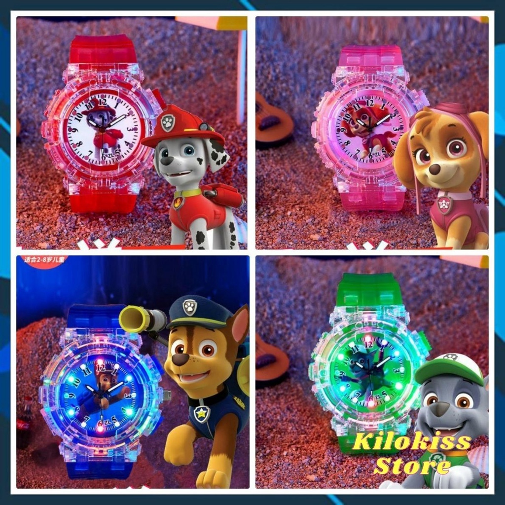 Đồng hồ nhện spireman, chú chó cứu hộ paw patrol cho bé trai có đèn nhấp nháy