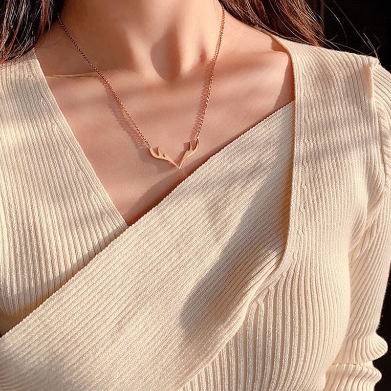 Vòng cổ titan không gỉ mặt hình sừng hươu dễ thương thiết kế thời trang trẻ trung mẫu mới 2022