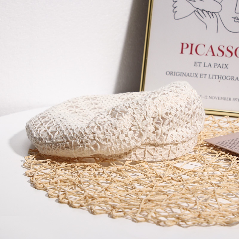 Nón beret phối ren màu trơn thoáng khí thời trang Hàn Quốc cho nữ