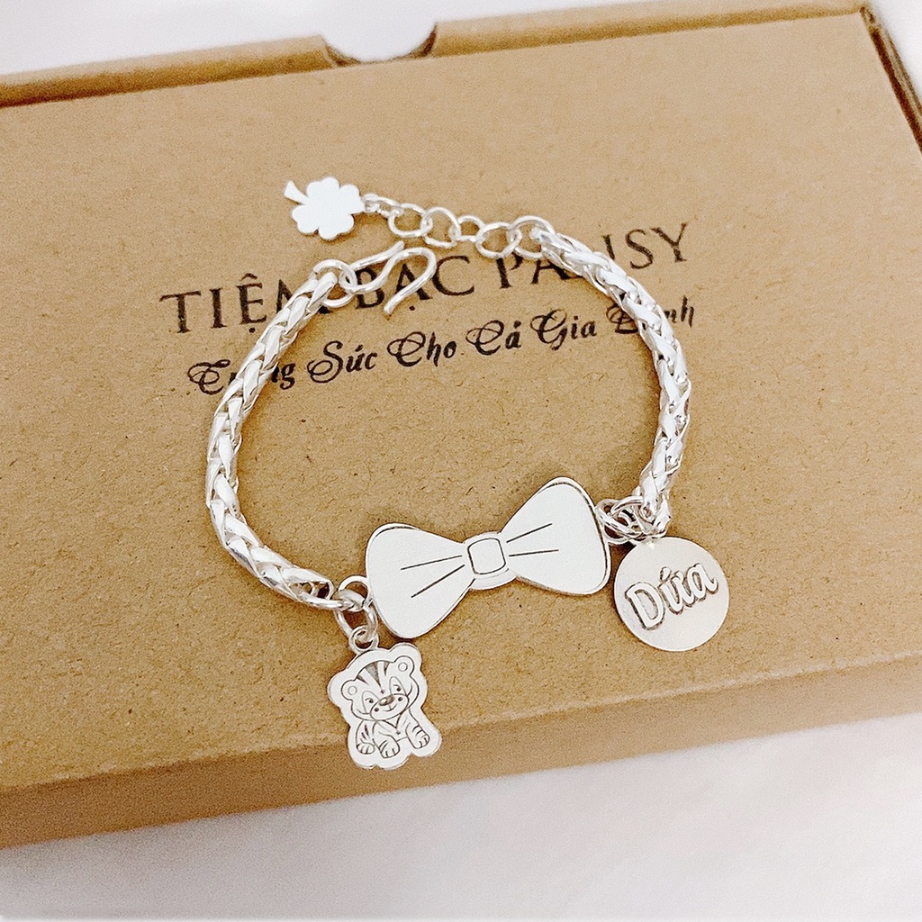 Vòng lắc bạc trẻ em PANSY hình nơ xinh xắn, khắc tên miễn phí