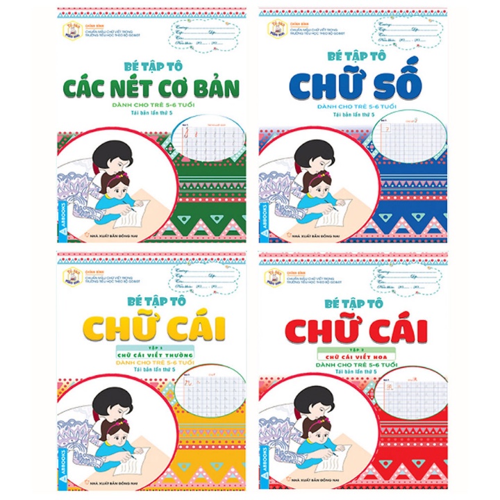 Sách - Combo Bé Tập Tô - Dành Cho Trẻ 5-6 Tuổi: Bé Tập Tô Chữ Cái Tập 1 + 2, Chữ Số, Các Nét Cơ Bản (Bộ 4 Cuốn)