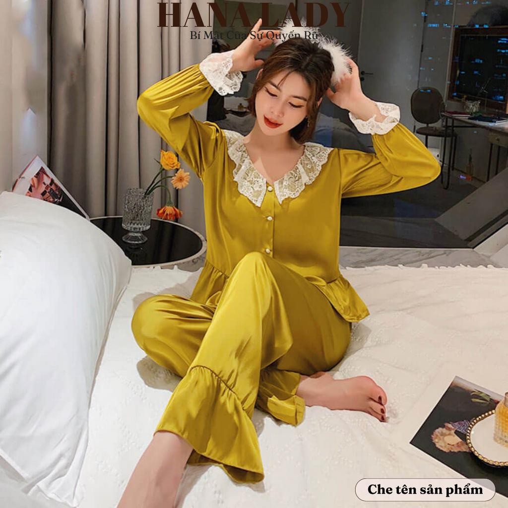 Đồ bộ mặc nhà - Pijama lụa cao cấp tiểu thư phối ren bèo PJ494
