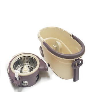 BỘ LAU NHÀ 360 ĐỘ BÁNH XE KÉO, 2 BÔNG LAU, LỒNG INOX THÁO RỜI, QUAI XÁCH LÀM TỪ NHỰA DẺO