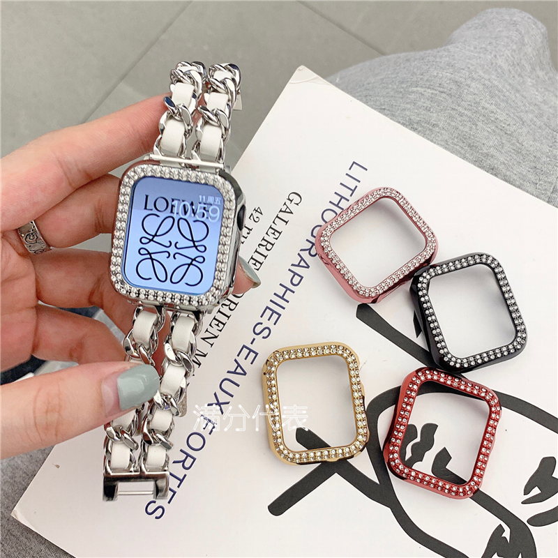 Sang Trọng Ốp Điện Thoại Cứng Mạ Điện Vân Kim Cương Chống Rơi 41mm 45mm 40mm 44mm 42mm 38mm Cho Apple iwatch 7 6 5 4 SE 3 2 1