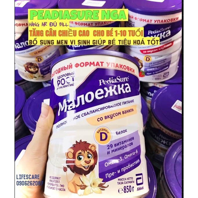 [Hàng air, bill] Sữa pediasure Nga dâu, socola, vani tăng cân chiều cao cho bé, 850g-lifescare