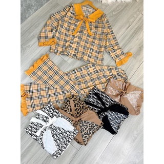 Bộ pijama, bộ đồ ngủ, đồ mặc ở nhà mango cổ nơ