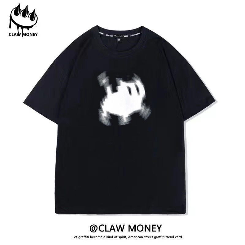 Clawmoney ảo giác mèo đen cặp đôi trừu tượng áo phông ngắn tay phụ nữ in vui nhộn váy mùa hè nhỏ 2022 new