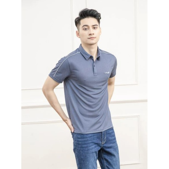 Áo thun polo nam Aristino APS059S1 phông ngắn tay có cổ bẻ dáng suông vừa màu xanh tím than vải polyester thể thao