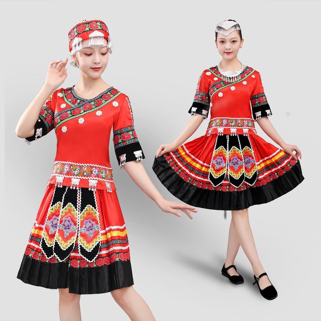 【YNDM11 】Choang khiêu vũ quần áo của yunnan dân tộc thiểu số tujia quốc gia phong cách cổ vũ vuông nhảy quần áo ngắn gấp váy
