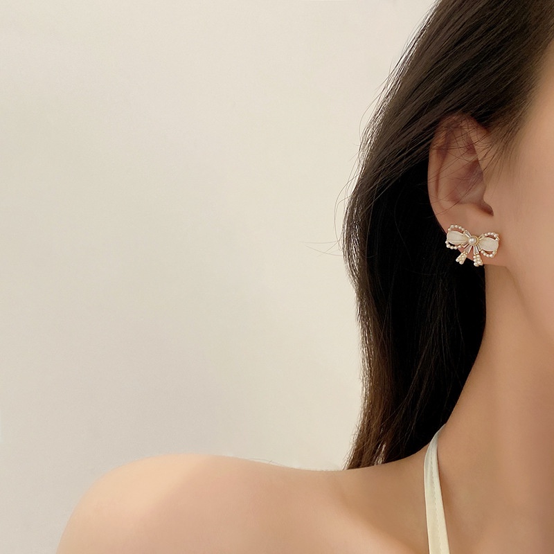 Khuyên Tai Nơ Đính Ngọc Trai Acrylic Phong Cách Mới 2022