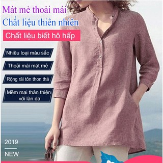 Summer 5-point Sleeves Women's Shirt Solid Color Cotton And Linen Stand Collar Button Loose Large Size Tops