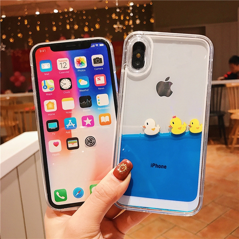 Ốp Lưng Kim Tuyến Nước Hình Con Vịt Cho Iphone 6s / 7plus / 8 / X / Xr / Xs Max