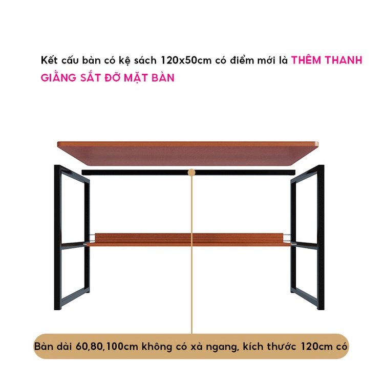 Bàn làm việc kích thước lớn 1,2mx55cm, bàn học có kệ sách tiện lợi, chắc chắn dễ lau chùi