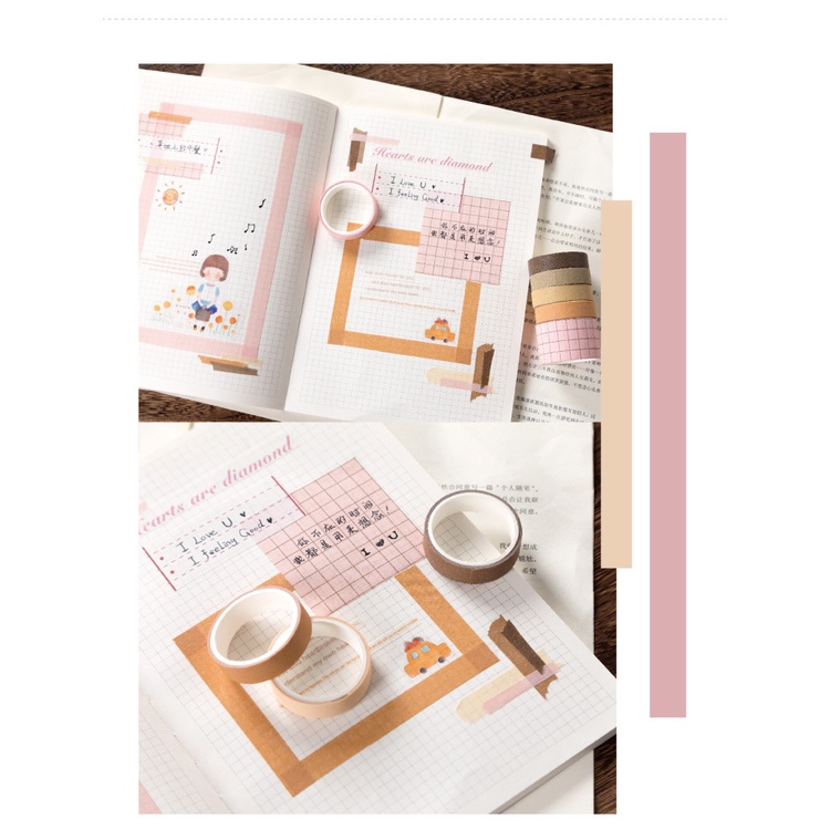 Set 10 cuộn băng keo dán trang trí washi DIY nhiều mẫu tùy chọn dành cho sổ tay nhật ký