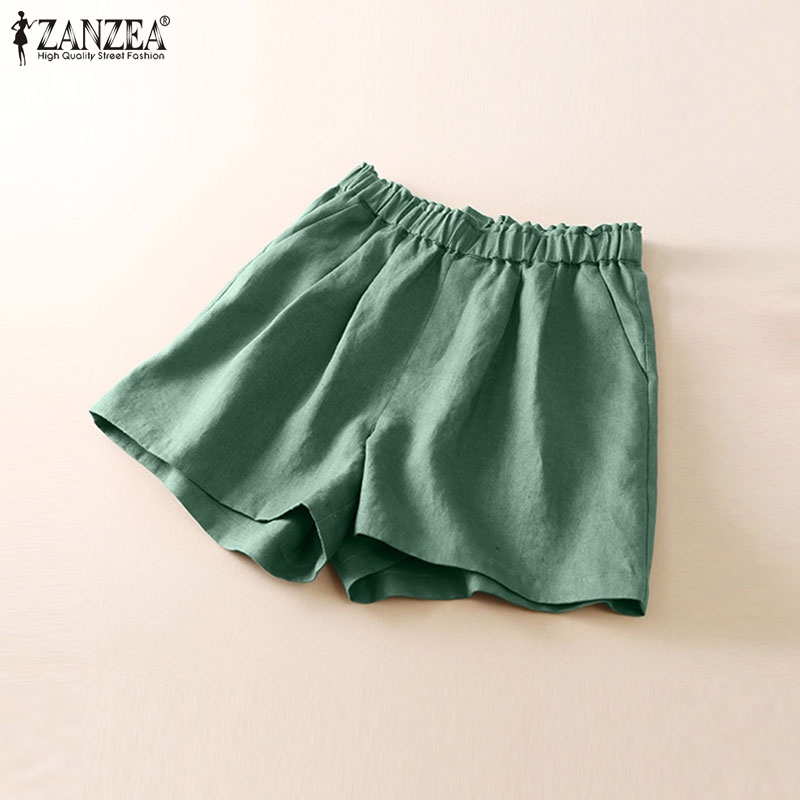 Quần ngắn ZANZEA ống rộng lưng thun thời trang mùa hè cho nữ