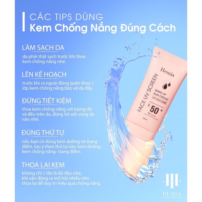 Kem chống nắng Hàn Quốc Hemia dưỡng trắng make up bảo vệ da chống lão hoá-da dầu, da mụn, da khô, da thường- Hàn quốc