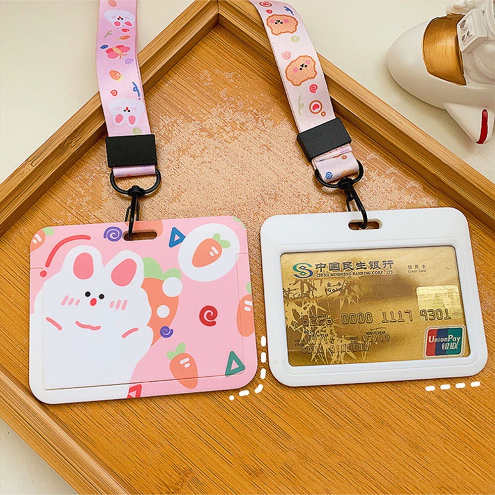 Dây đeo thẻ in hình thỏ gấu dễ thương phong cách Hàn Quốc