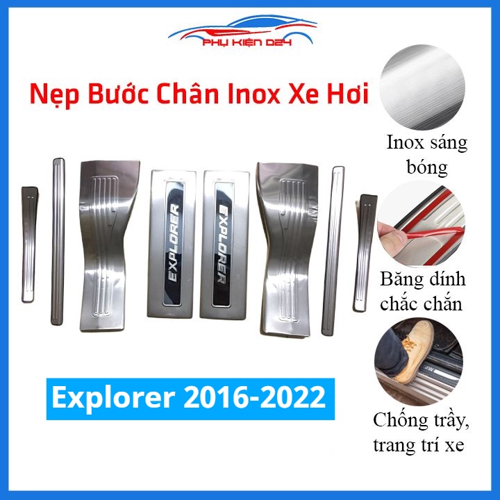 Bộ ốp bậc cửa trong ngoài nẹp bước chân Explorer 2016-2017-2018-2019-2020-2021-2022 Inox chống trầy xe