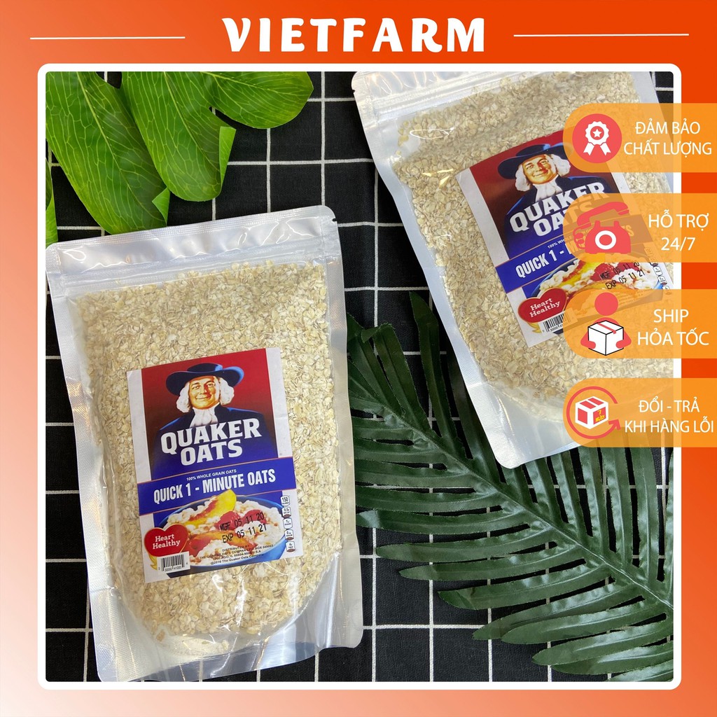 Yến Mạch Quaker Cán Dẹt - 100% chính hãng nhập khẩu từ Mỹ - Túi 500g - Vietfarm