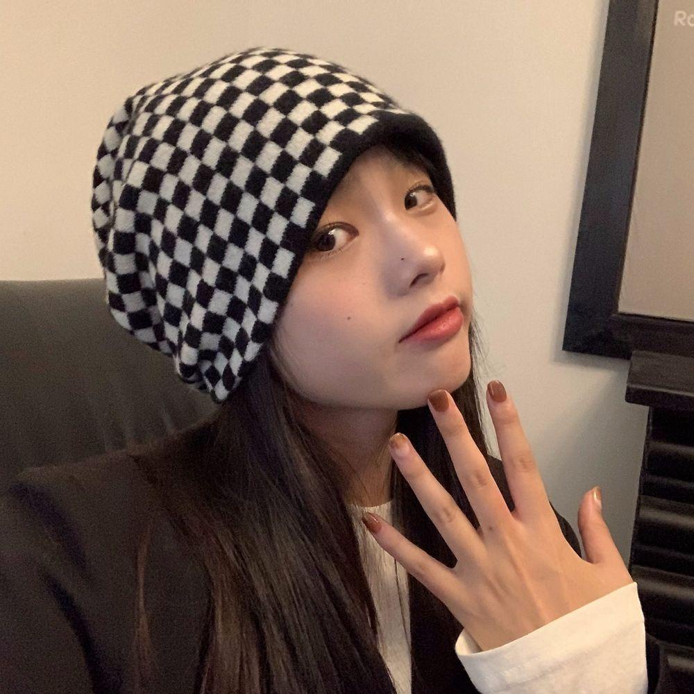 TWINKLE Mũ Len Beanie Họa Tiết Caro Đơn Giản Ấm Áp Mùa Thu Đông Cho Cặp Đôi