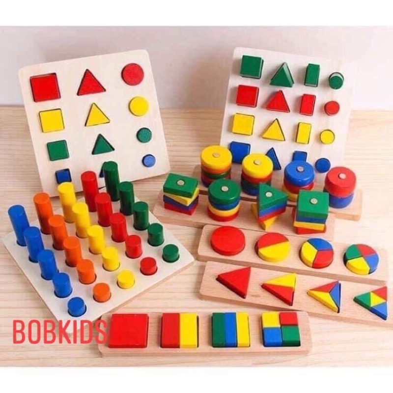 Bộ giáo cụ montessori 8 món bằng gỗ, đồ chơi gỗ an toàn cho bé