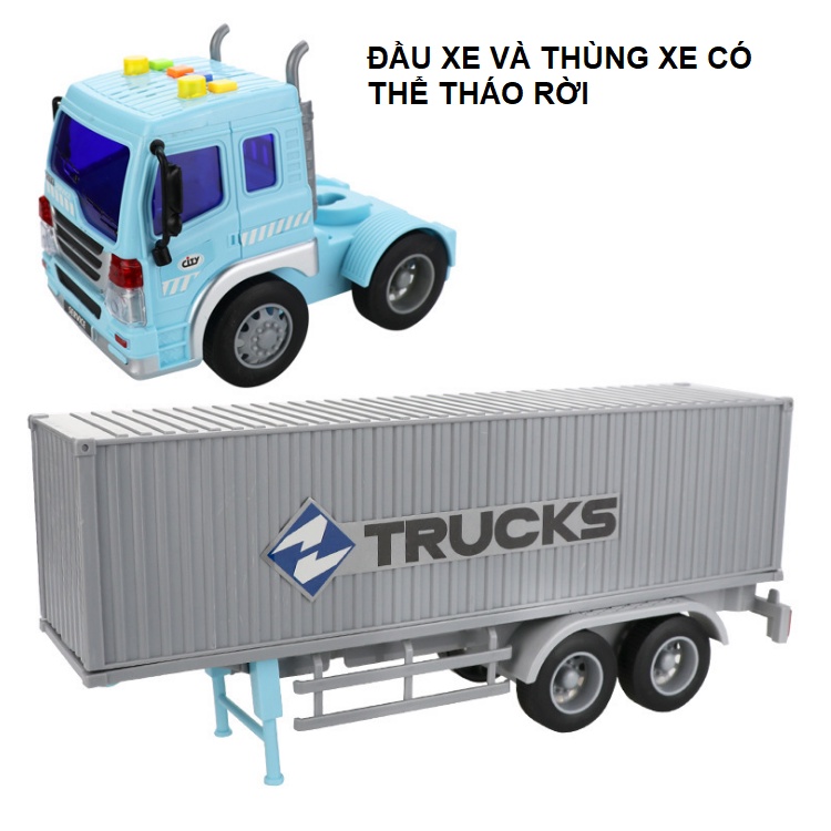Mô hình xe đầu kéo container chở hàng đồ chơi trẻ em xe bằng nhựa có âm thanh và đèn