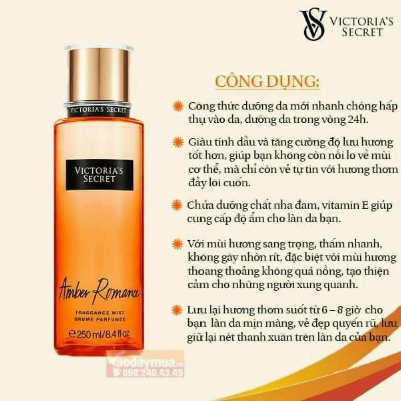 Xịt Thơm VICTORIA'S SECRET ❤️FREESHIP❤️ Xịt Thơm Toàn Thân Body Amber 250ml mùi hương tuyệt vời quyến rũ | BigBuy360 - bigbuy360.vn