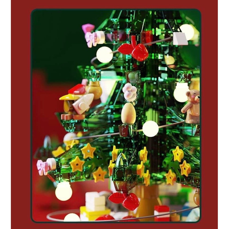 Cây thông lego có đèn và nhạc, xoay khi vặn cót