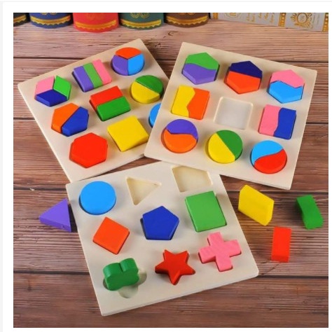 Đồ chơi xếp hình bằng gỗ, bộ 3 bảng ghép hình học, Giáo cụ montessori đồ chơi khoa học.