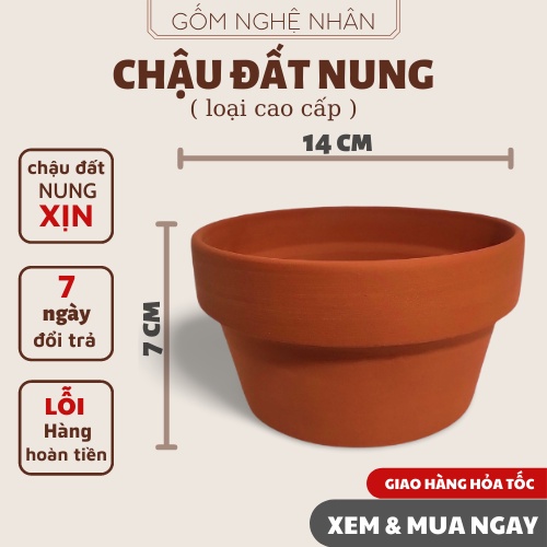 Chậu đất nung trồng sen đá xương rồng, trang trí nhà và bàn làm việc, văn phòng 14x7   - Gốm Nghệ Nhân