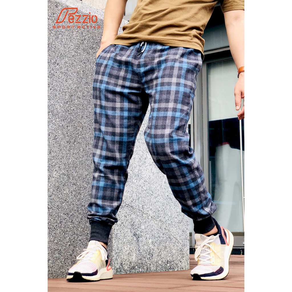 Quần jogger nỉ caro, quần caro nam hàn quốc, quần caro hot trend thương hiệu FEZZIO chính hãng