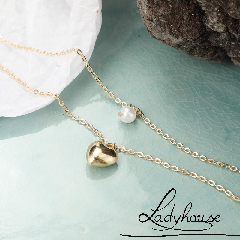 Vòng cổ hai lớp đính ngọc trai nhân tạo hình trái tim thời trang dành cho nữ