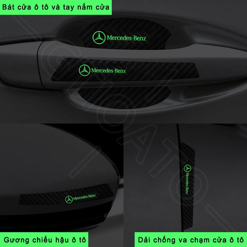 GTIOATO Bộ Bảo Vệ Tay Nắm Cửa ô Tô Sợi Carbon Bộ Bảo Vệ Bát Cửa Gương Hậu Xe HơI MiếNg DáN ChốNg XưỚC Phụ KiệN Ô Tô Cho Mercedes Benz W204 G63 GLC C200 W205 C300 AMG GLC300 E300 W213 W212