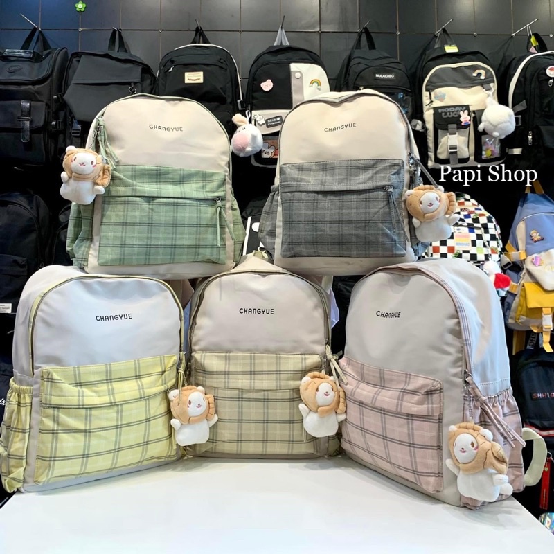 Balo Kẻ ChangYue móc Gấu
