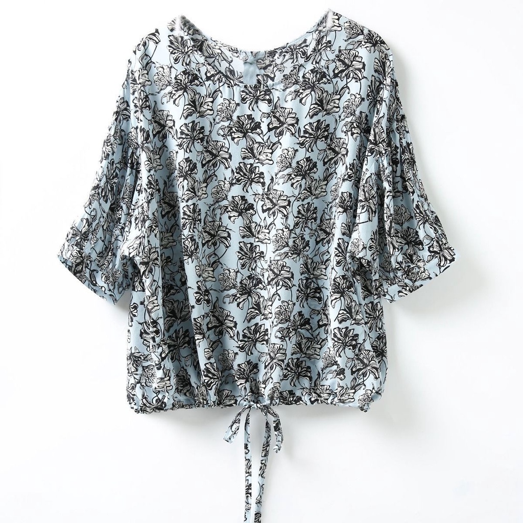 Áo Sơ Mi Chiffon Cổ Tròn Dáng Rộng In Họa Tiết Phong Cách Phương Tây Thời Trang Mùa