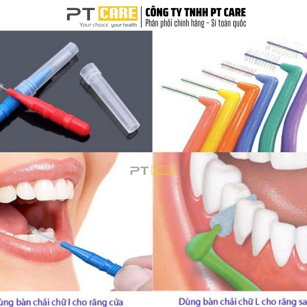 PT CARE | 1 Gói Bàn Chải Kẽ Răng Dạng L Nhiều Size Okamura Asahi Cho Người Niềng Răng Chỉnh Nha 6 Cây