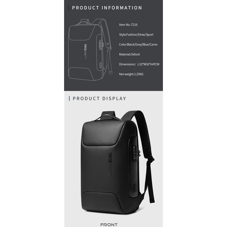 BANGE Ba Lô Đựng laptop 15.6 inch Đa Năng Chống Thấm Nước