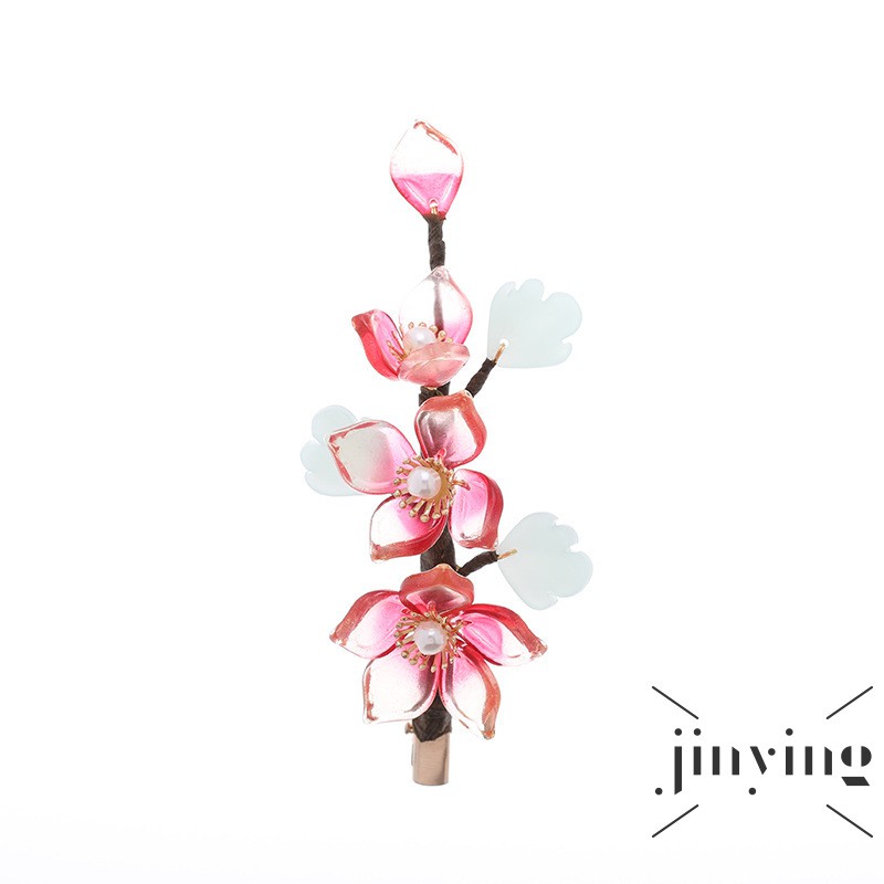 GETNOIVAS Kẹp tóc pha lê màu đỏ hình hoa phong cách cổ trang Trung Quốc