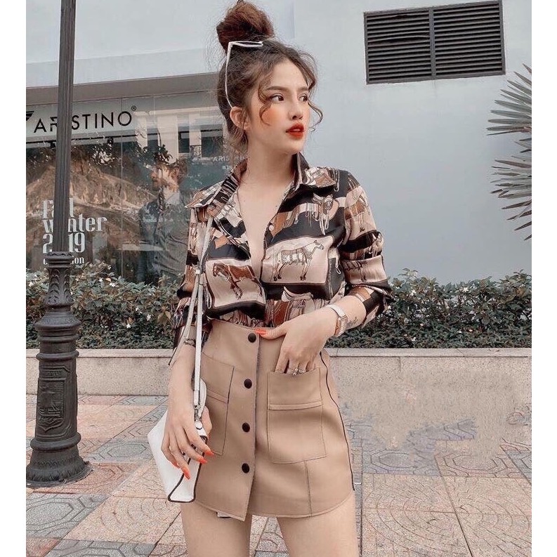 Áo Sơ Mi Nữ Lụa hàn Kiểu hoạ tiết 3D dài tay ulzzang vintage hàn quốc cao cấp