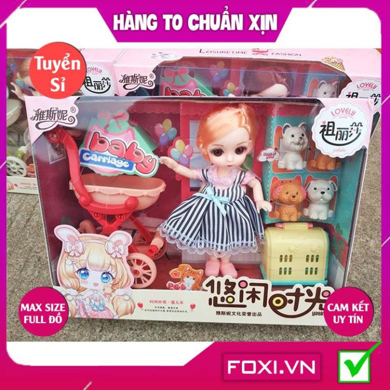 Búp Bê công chúa 3D giao ngẫu nhiên kèm phụ kiện váy dạ hội-thú cưng-xe đẩy-Đồ chơi bé gái