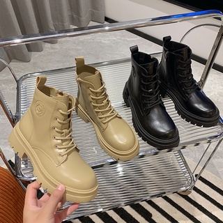 ❤️meimeitao giày bốt cổ thấp màu kaki trơn phong cách anh quốc cho nữ