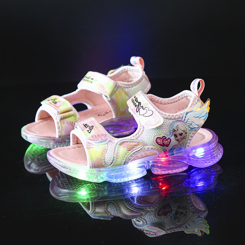 Giày có đèn cho bé gái họa tiết công chúa Elsa kiểu quai ngang