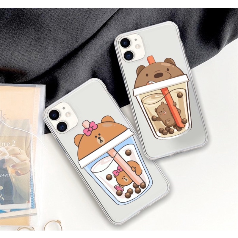 Ốp lưng lphình Gấu trà sữa cute viền trong chống ố 5/5s/6/6plus/6s/6splus/7/7plus/8/8plus/x/xs/11/12/pro/max