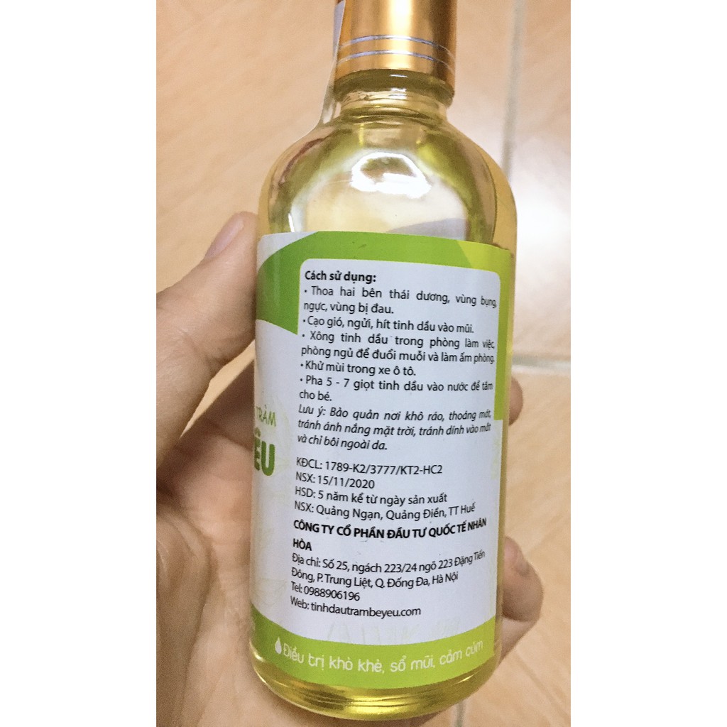 Tinh dầu tràm bé yêu nguyên chất 100ml giữ ấm, phòng ngừa cảm lạnh, xông phòng hiệu quả